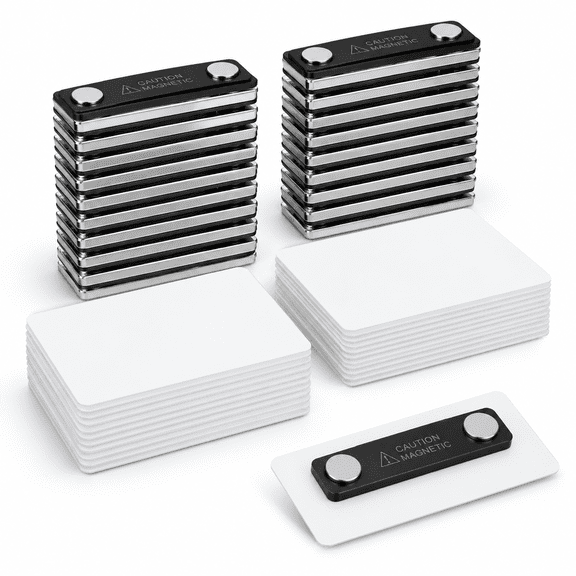 50 Pack Blank Plastic Name Badges with Magnetic Backs, 3 x 1.5 Inch, Round Corners
