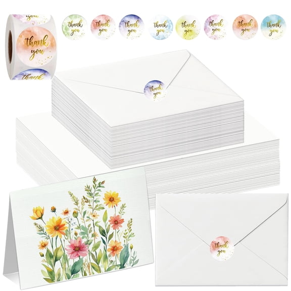 50 Pack Blank Watercolor Cards with Envelopes, 5x7 Inch 140lb/300GSM Cotton Cardstock, Foldable Acid-Free Watercolor Paper Cards for Painting, Christmas Birthday Wedding Easter