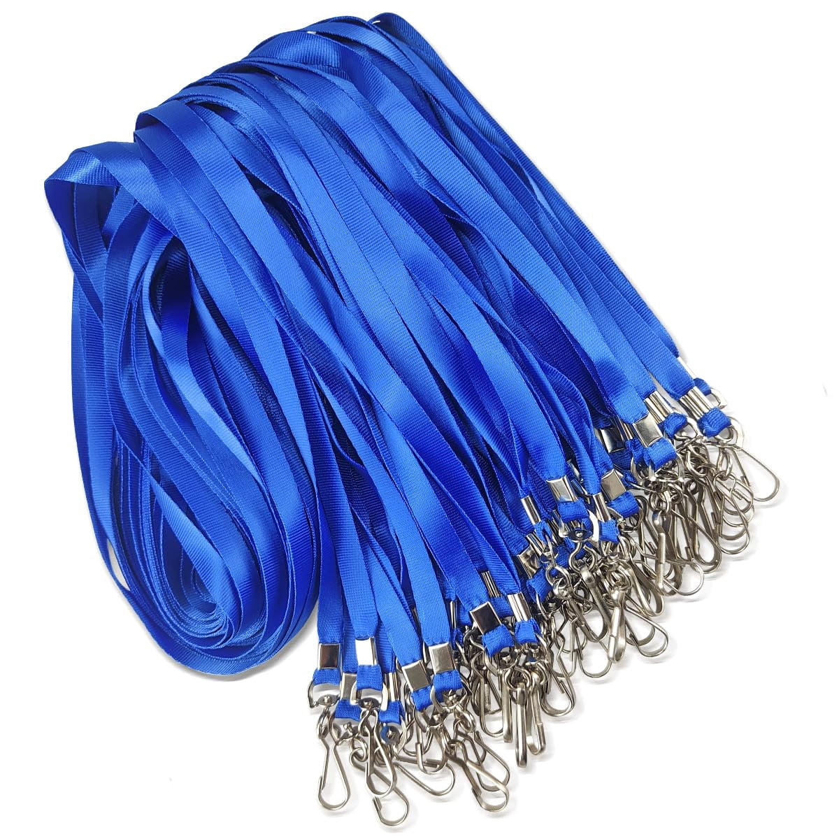 50 Pack Blue Flat Lanyard For Id Badge Holder With Swivel Hook And Clip