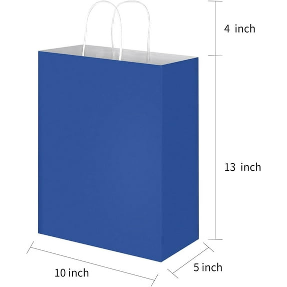 50 Pack Blue Kraft Paper Bags with Handles - Large Size, & -Friendly for Party Favors, Shopping & Gifts