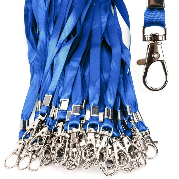 50 Pack Blue Lanyard Bulk Lanyards for Id Badges Flat Lanyard with Badge Clip Swivel Hook