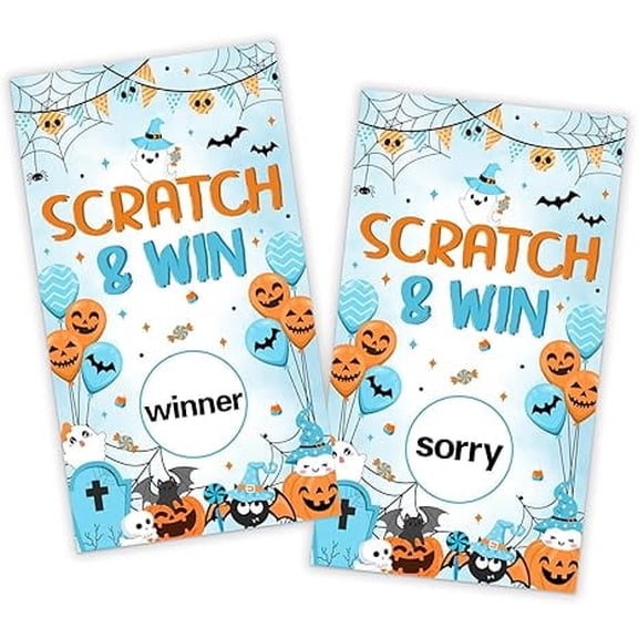 50 Pack Blue Orange Halloween Scratch Off Cards, Halloween Party Game Tickets Lottery Prize Raffle with Ghosts, Bats, Pumpkins for Boo Spooky Birthday Baby Shower