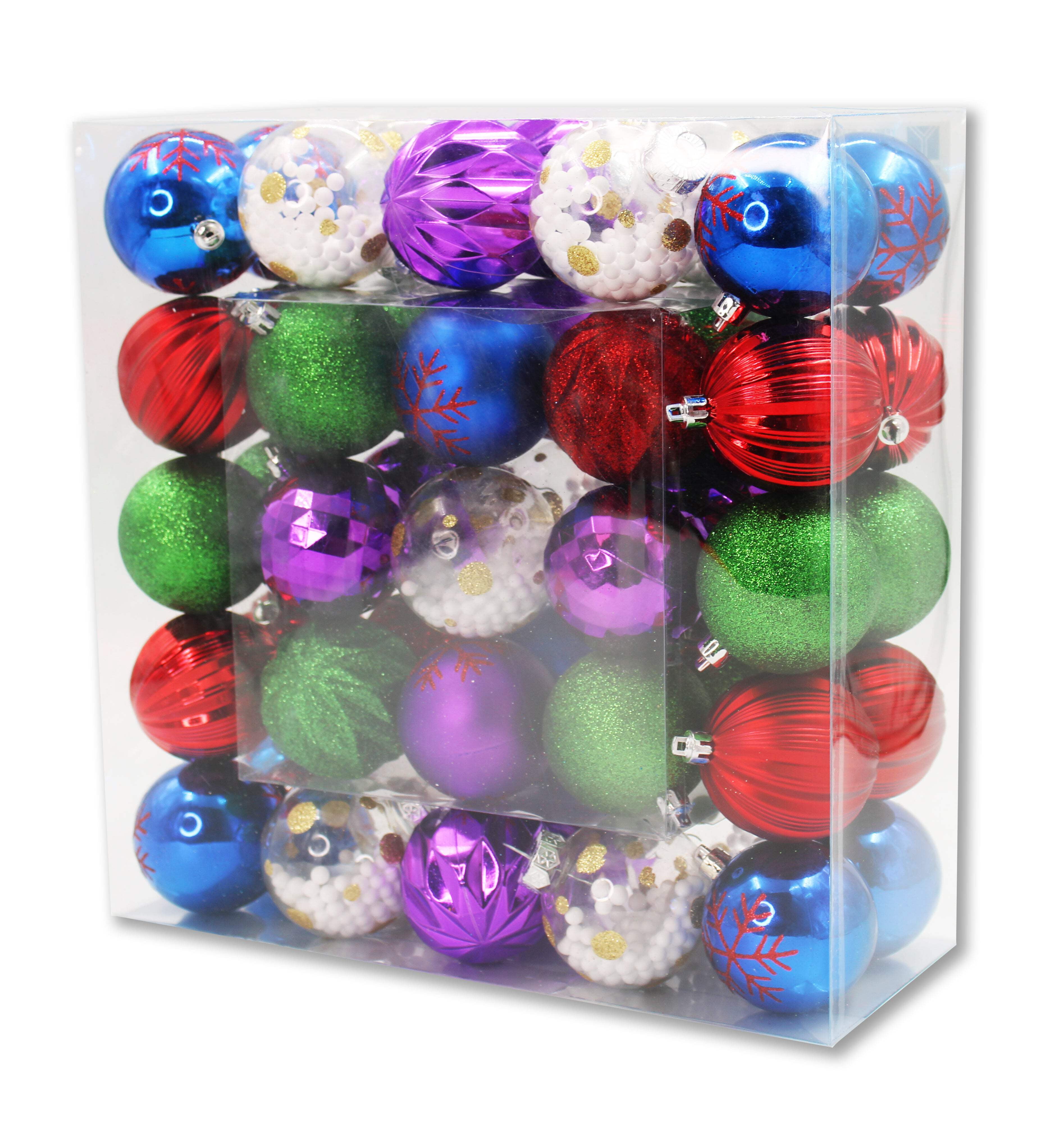 50 Pack Blue, Purple, Green, Red and Clear Assorted Ball Ornaments ...