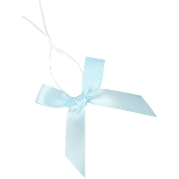 50 Pack Blue Satin Ribbon Twist Tie Bows for Treat Bags, Gift Bags, Bakery Candy Bags and Package Decorating Ribbon Bow, Bowknot for Gifts