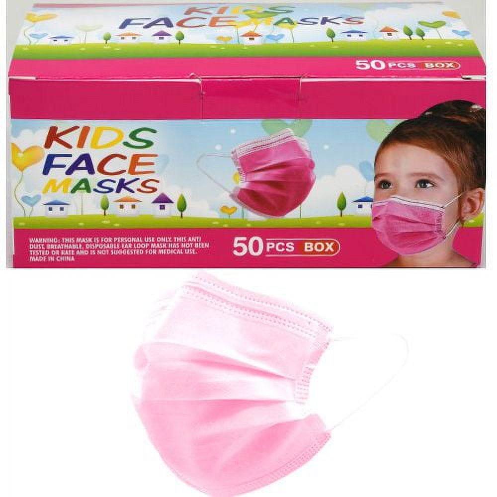 50 Pack Box 3-Ply Pink Kids Face Mask