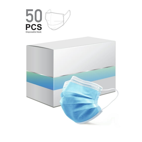50-Pack Box Blue Disposable Face Masks with Earloop, 3 Layers