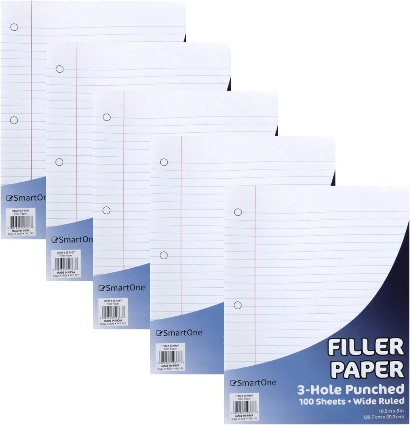 50 Pack Bulk Binder Paper Wide Ruled with Holes 3 Hole Punched Filler