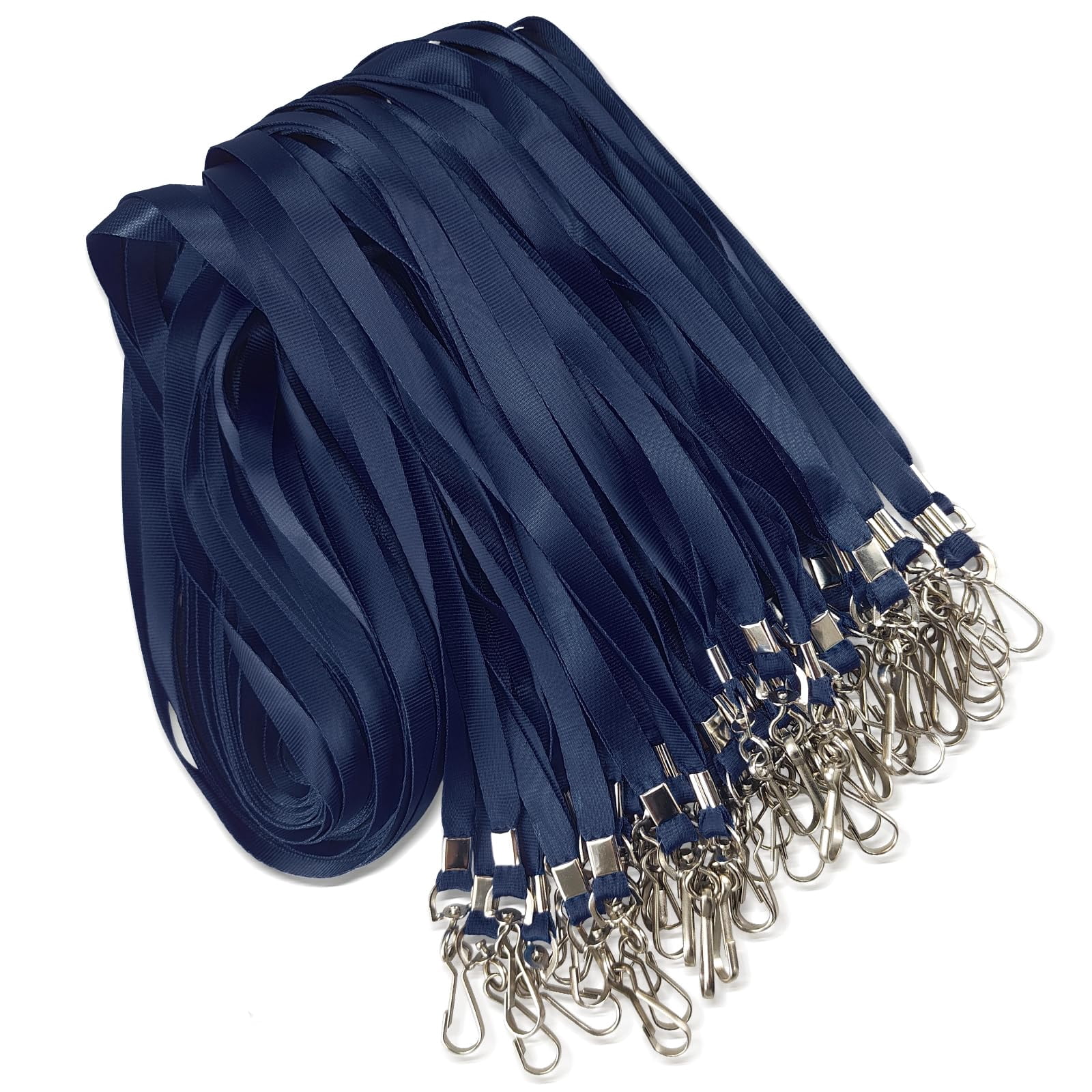 50 Pack Bulk Lanyard For Id Badge Holder Durable Flat With Swivel Hook And Clip (navy Blue)