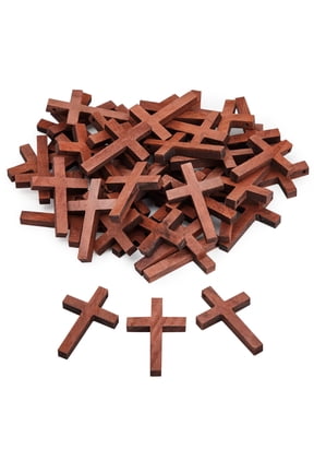 50 Pack Bulk Small Cross Set for Crafts, Wooden Cross Charms for Christian Baptism, Easter, First Communion, Rosary (1 x 2 In)