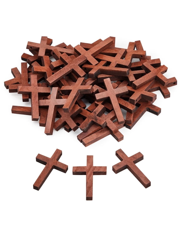 50 Pack Bulk Small Cross Set for Crafts, Wooden Cross Charms for Christian Baptism, Easter, First Communion, Rosary (1 x 2 In)