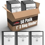 50 Pack of Bulk Wholesale 1 Inch 3 Ring Hardcover Binders with Clear Transparent Covers for Picture and Note Display for Office Employees in Black