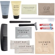 50 Pack of Bulk Wholesale 15 Piece Travel Size Hygiene Toiletry Kits Containing Shampoo, Body Wash, Deodorant, Bar Soap, Toothbrush, Toothpaste, Cleansing Wipe, Hair Comb, Shaving Cream & More!