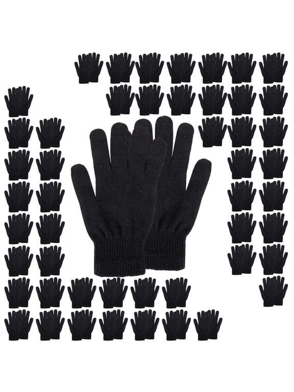 50 pack Trail maker Adult One Size Knit Stretch Cold Winter Weather Gloves for Men & Women in Black