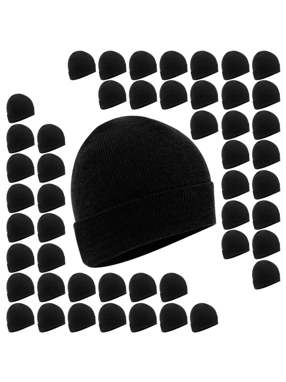 50 pack Trail maker Adult One Size Mens Womens Stretch Knit Beanie Skull Hats in Black