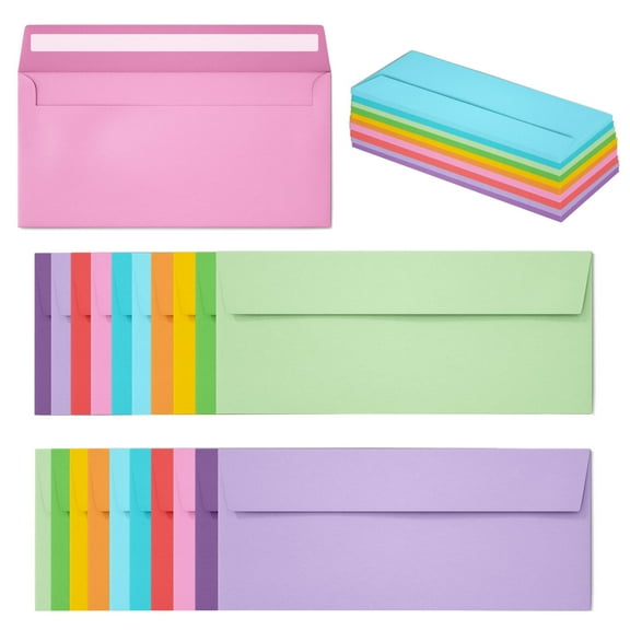 #10 Business Envelopes, Self Seal, 4.13 x 9.49 Inches, 50 Pack, Colored Envelopes for Office, Invoices, Checks, Mailing, Multicolor
