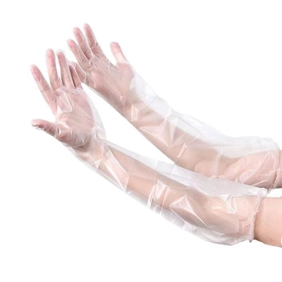 50 Pack CPE Disposable Gloves Long Arm Plastic Gloves with Textured Grip Waterproof Thickened Household Cleaning Gloves Elastic Cuff