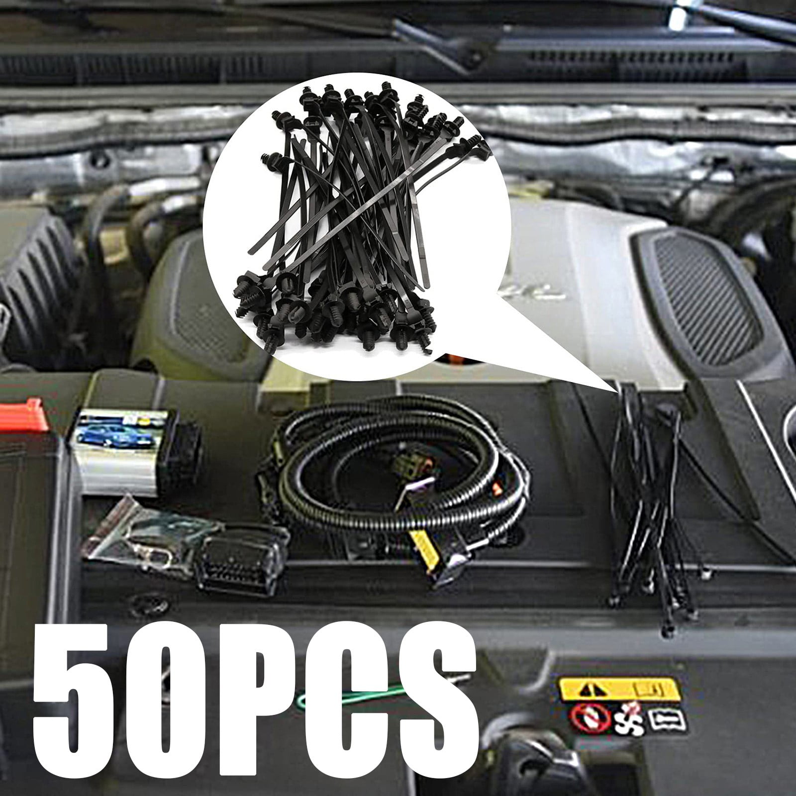 50 Pack Cable Zip Ties 8 Inch Nylon Push Mount Self Fastening Cable