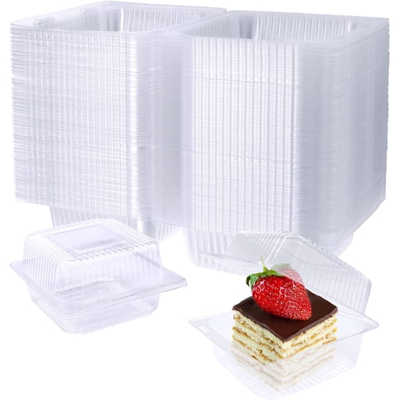 50 Pack Cake Boxes with Lids, Clear Plastic Cupcake Containers, Disposable Cookie Boxes for Pastry Dessert Sandwich, Snack Containers
