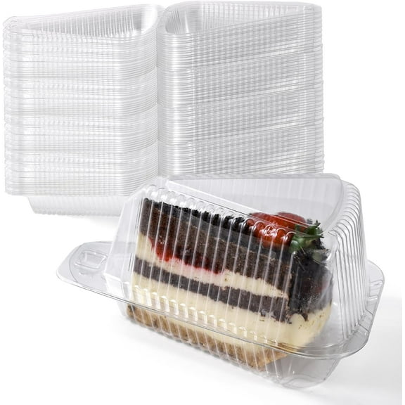 50 Pack Cake Slice Plastic Containers with Lids - Single 5" Clear Medium Dome Hinged Lid Cheesecake Container, Pie, Food Box, Take Out Togo Packaging for Home, Bakery and Cafe Business