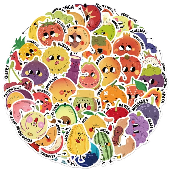 50 Pack Cartoon Fruit Stickers Removable PVC Adhesive for Children's Learning Incentives & Accessories