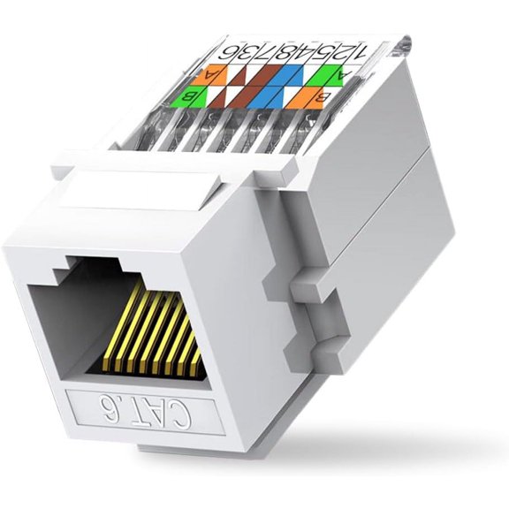 50-Pack Cat6 Tool-Less RJ45 Keystone Jack, No Punch-Down Tool Required Module Coupler, White