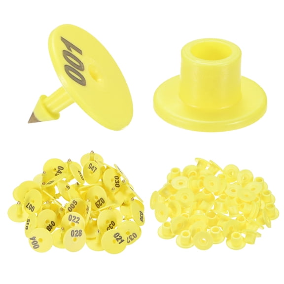 50-Pack Cattle Ear Tags 001-050 Number, Plastic Round Livestock Ear Tags for Cows/Sheep/Cattle/Pig [Yellow]