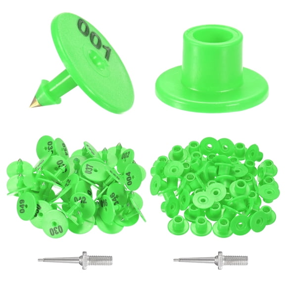 50-Pack Cattle Ear Tags 001-050 Number with 2 Ear Label Needles, Plastic Round Livestock Ear Tags for Cows/Sheep/Cattle/Pig [Green]