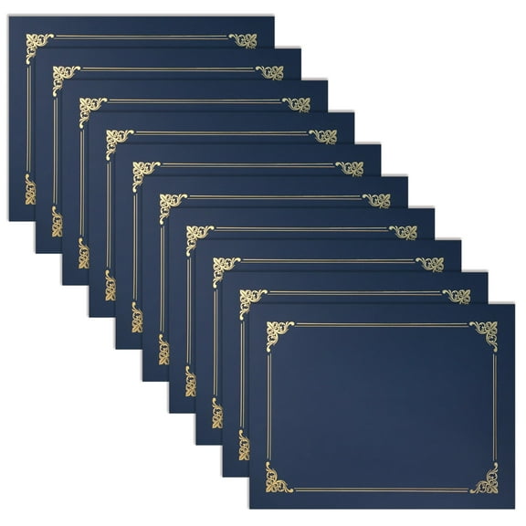 50 Pack Certificate Holders, Diploma Holders, Document Covers with Gold Foil Border, by Better Office Products, for Letter Size Paper, 50 Count (Blue)