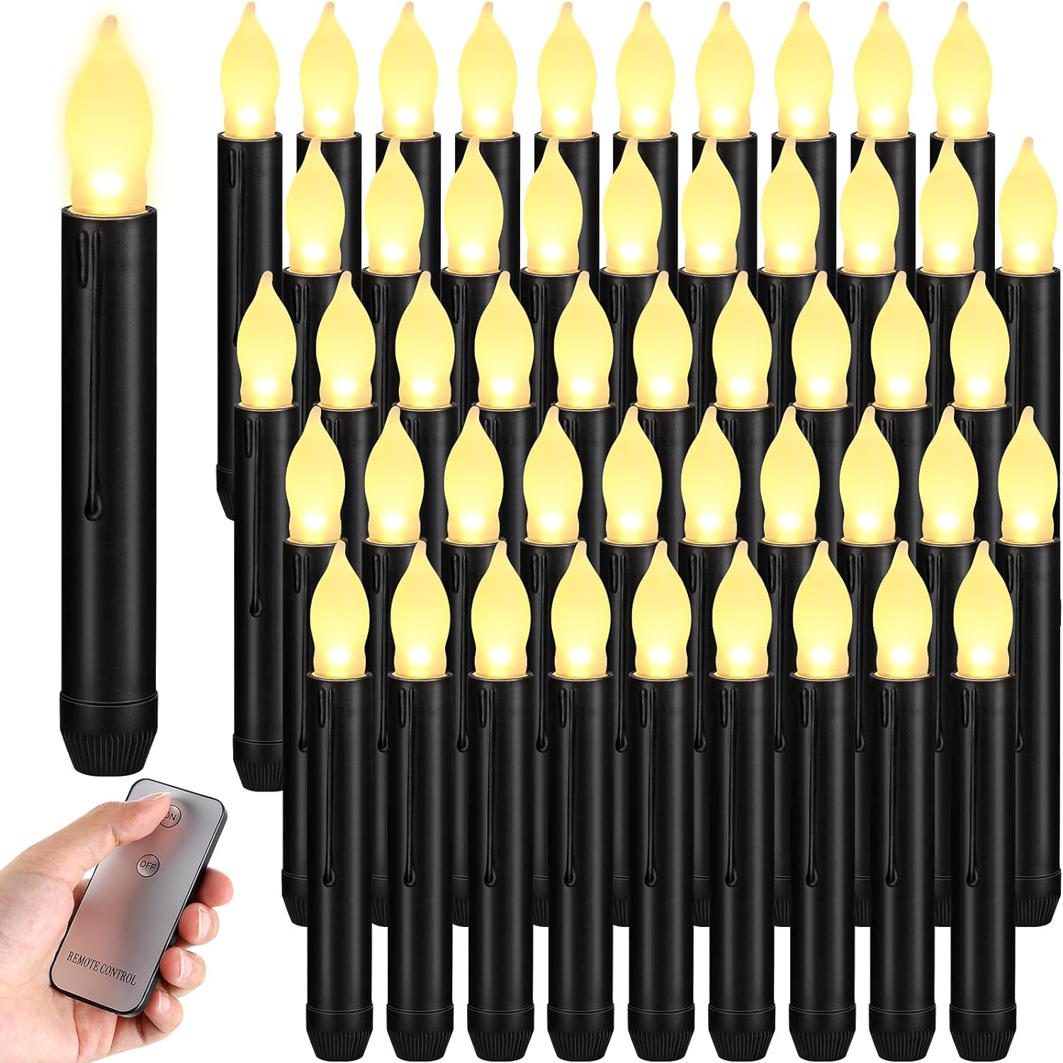 50Pack Christmas Flameless Black Taper Candles LED Battery Operated