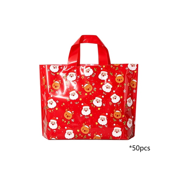 50 Pack Christmas Gift Bags, Reusable Plastic Christmas Tote Bags with Handles, Perfect for Gift Wrap/Party Favor Supplies