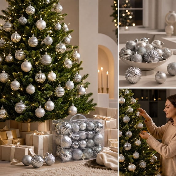 50 Pack Christmas Ornament Set for Tree, Wreath, Garland and Holiday Decor, Tabletop and Shelf Display