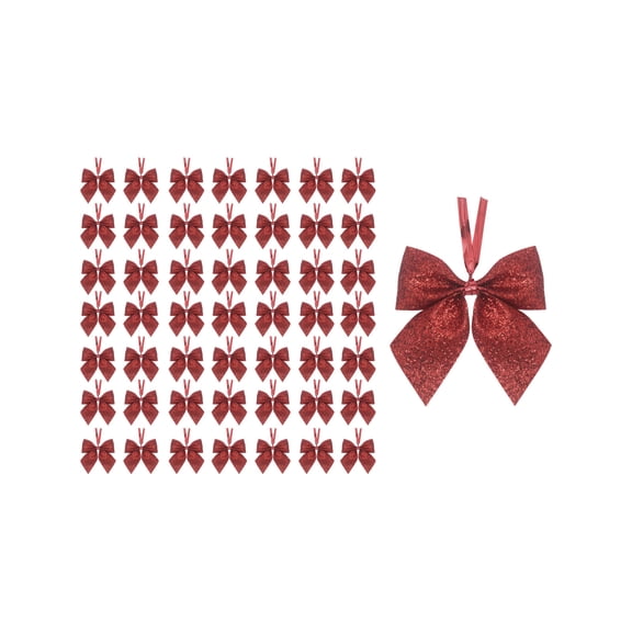 50-Pack Christmas Tree Bow Accessories, Small Nylon Spandex Ribbons for Holiday Decor, Multi-Purpose Party Favors for Gift Wrapping and Seasonal Celebration