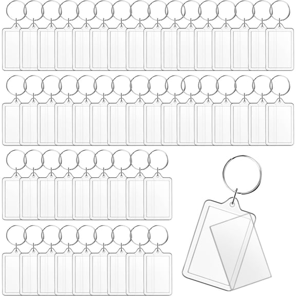 50 Pack Clear Acrylic Blank Photo Frame Keychains 1.3"x2" Rectangle Picture Holder for DIY Craft