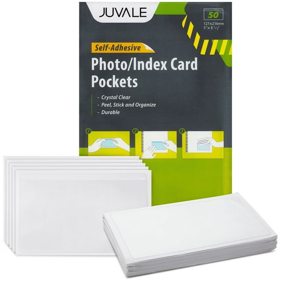 Juvale Photo Sleeves - 5.5 x 8.8 Inches, Clear, 50 Pack - Index Card Holder & Label Sleeves for Planners - Top-Load Card Protector - Office Supplies