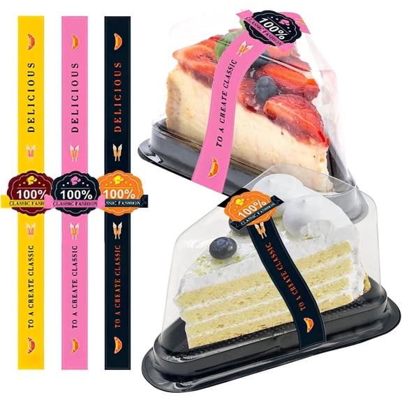 50 Pack Clear Cake Slice Containers Plastic Disposable Cake Containers Cheesecake Pie Boxes Clamshell Food Containers with Stickers Lid for Small Pies Dessert Bakery Take Out Packaging