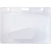 50 Pack - Clear Frosted Horizontal Hard Plastic ID Badge Holders - Single Card Design with Thumb Slot by Specialist ID