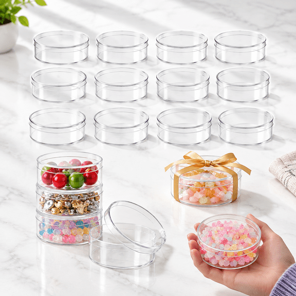 50-Pack Clear Round Plastic Storage Containers with Lids for Beads and Small Crafts