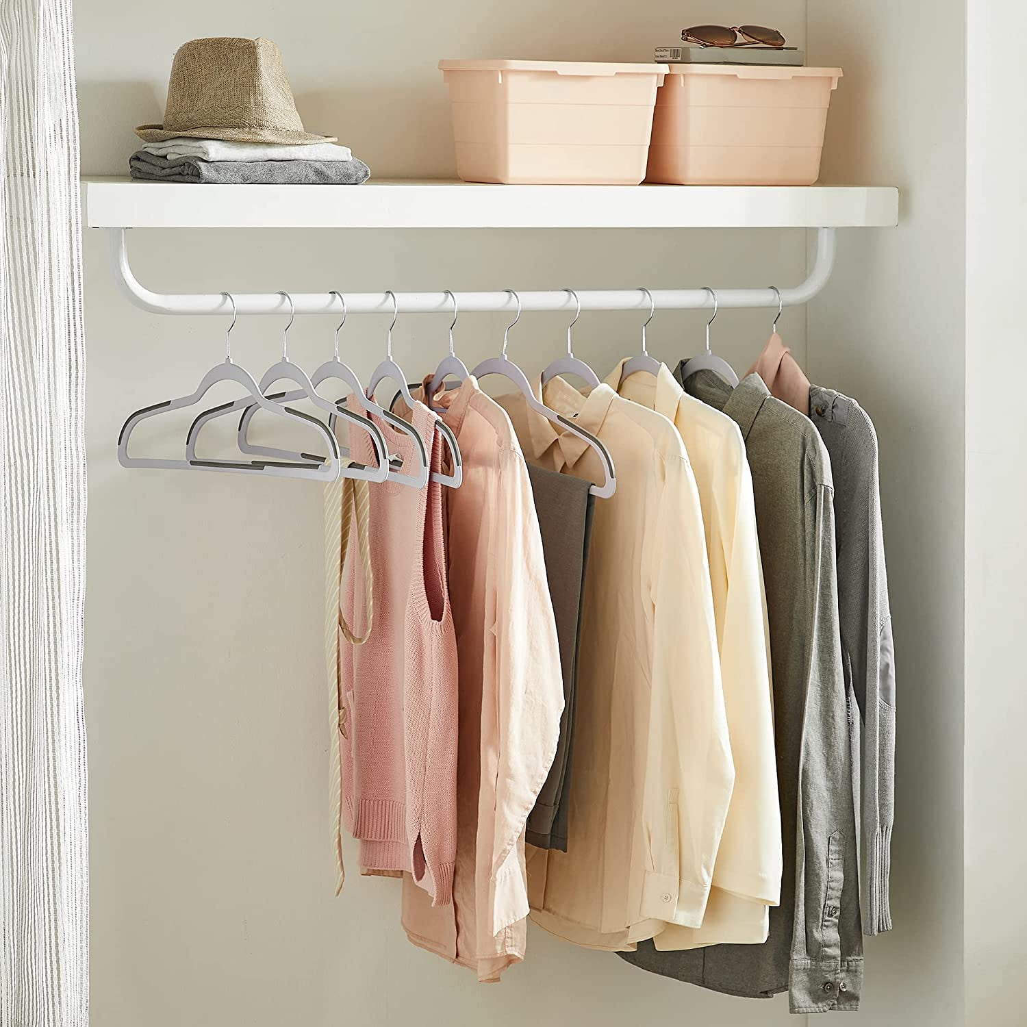 50 Pack Clothes Hangers Plastic Coat Hangers Non-Slip 360° Swivel Hook Space-Saving Light Gray and Dark Gray