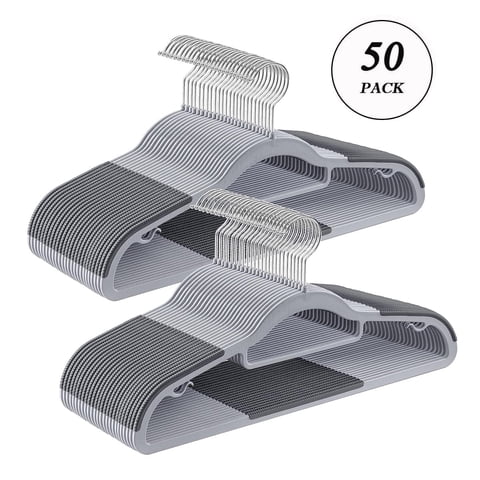50 Pack Coat Hangers Heavy-Duty 360° Swivel Hook Plastic Hangers with Non-Slip Design Space-Saving Light and Dark Gray