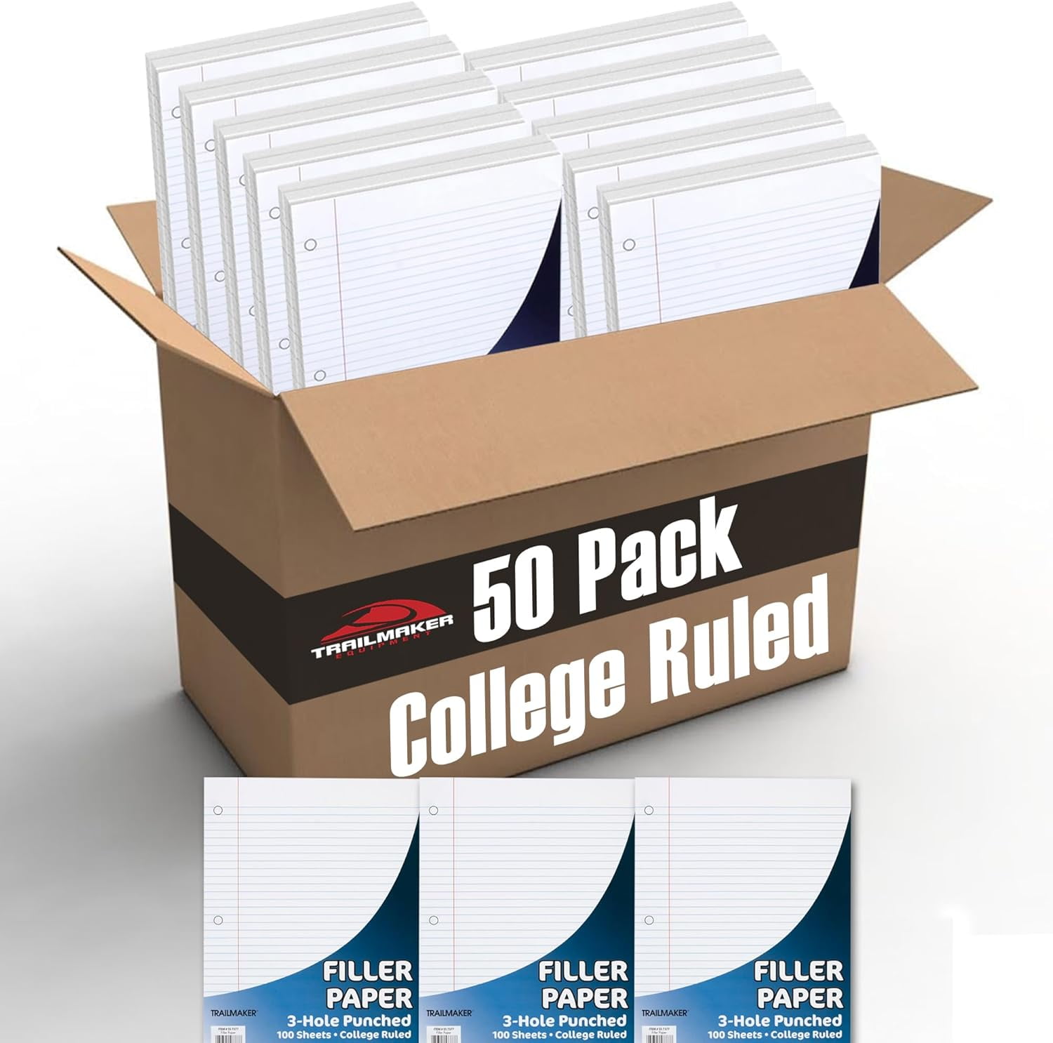 50 Pack College Ruled Reinforced Loose Leaf Paper College Ruled Bulk 3 Hole Punched Filler Paper ...