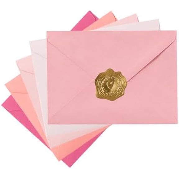 50 Pack Colored A6 Invitation Envelopes 4x6 with Gold Stickers for Cards and Invitations, 5 Colors (Pink, 6 1/2 x 4 3/4 inches)$$Office