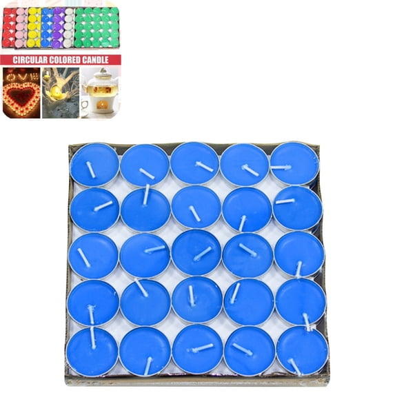 50 Pack Colored Tealight Candles, Smokeless Round Mini Tea Light Candles for Wedding, Party, Home Decor & Candle Warmer Blue