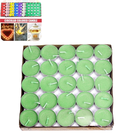 50 Pack Colored Tealight Candles, Smokeless Round Mini Tea Light Candles for Wedding, Party, Home Decor & Candle Warmer Green