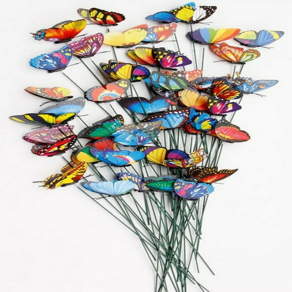 50 Pack Colourful Garden Butterflies On Sticks Miniature Fairy Garden Decoration
