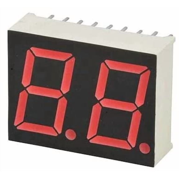 50 Pack Common Anode 2 Digits 18 Pin Red LED 7-Segment Display, 0.6" Digit Height (0.98" x 0.31" x 0.73")