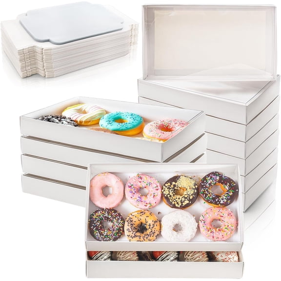 50 Pack Cookies Boxes with Full Clear Window, 9.5 x 6 x 1.25 Inch Pastry Bakery Box, Macaron Treat Packaging Boxes for Wedding, Party, Take Out Container for Chocolate, Donuts, Muffin, Dessert
