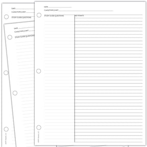 50 Pack Cornell Style Study Note Taking System Sheets, White, 3 Hole Punch, Double Sided (White, 50)