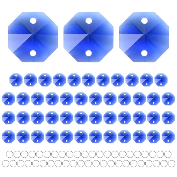 50-Pack Crystal 2 Hole Octagon Prisms, 14mm/0.55 Inch Hanging Crystals Chandelier Prisms for Home/Windows /Garden/DIY[Blue]