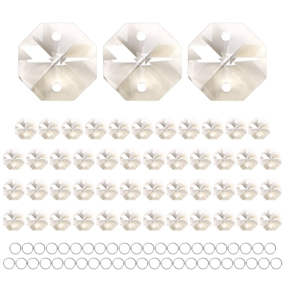 50-Pack Crystal 2 Hole Octagon Prisms, 14mm/0.55 Inch Hanging Crystals Chandelier Prisms for Home/Windows /Garden/DIY[Grey]