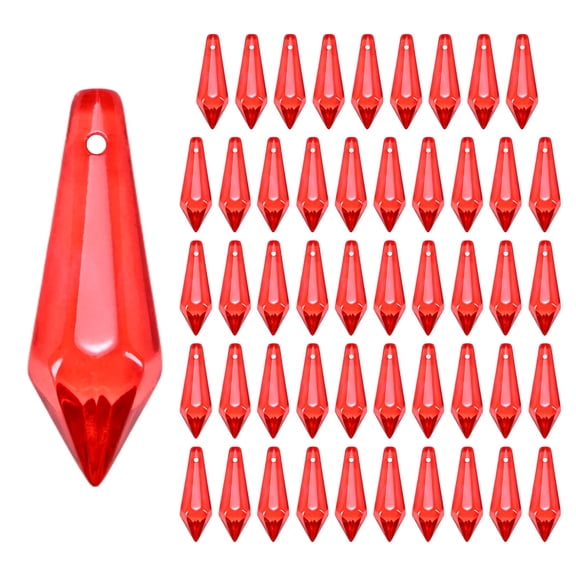 50-Pack Crystal Icicle Prisms, 34mm/1.34 Inch Hanging Crystals Chandelier Prisms for Home/Windows/Garden/DIY[Dark Red]